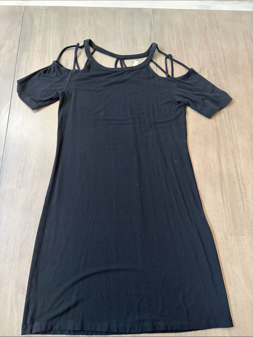Fabletics Black Cold-Shoulder Strappy Mini Dress